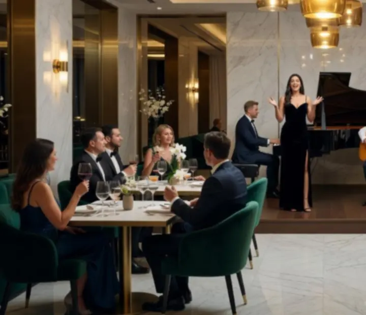 Élőzenés, luxus hangulatú éttermi est kaszinó-inspirált enteriőrrel